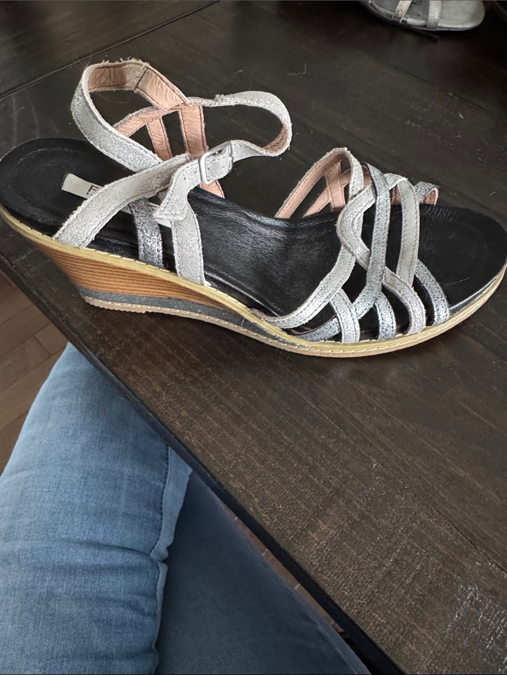 Silver Strappy Wedge Sandals for Women with Ankle Buckle